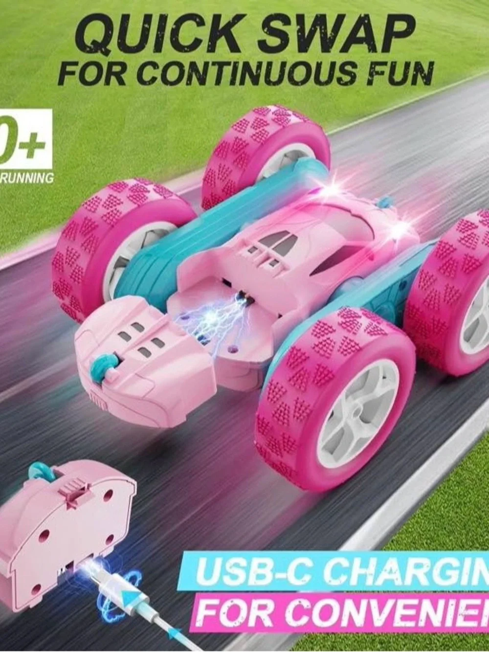 NEW - RC Cars, Pink Remote Control Car for Girls, 2.4 GHZ Double Sided RC Stunt